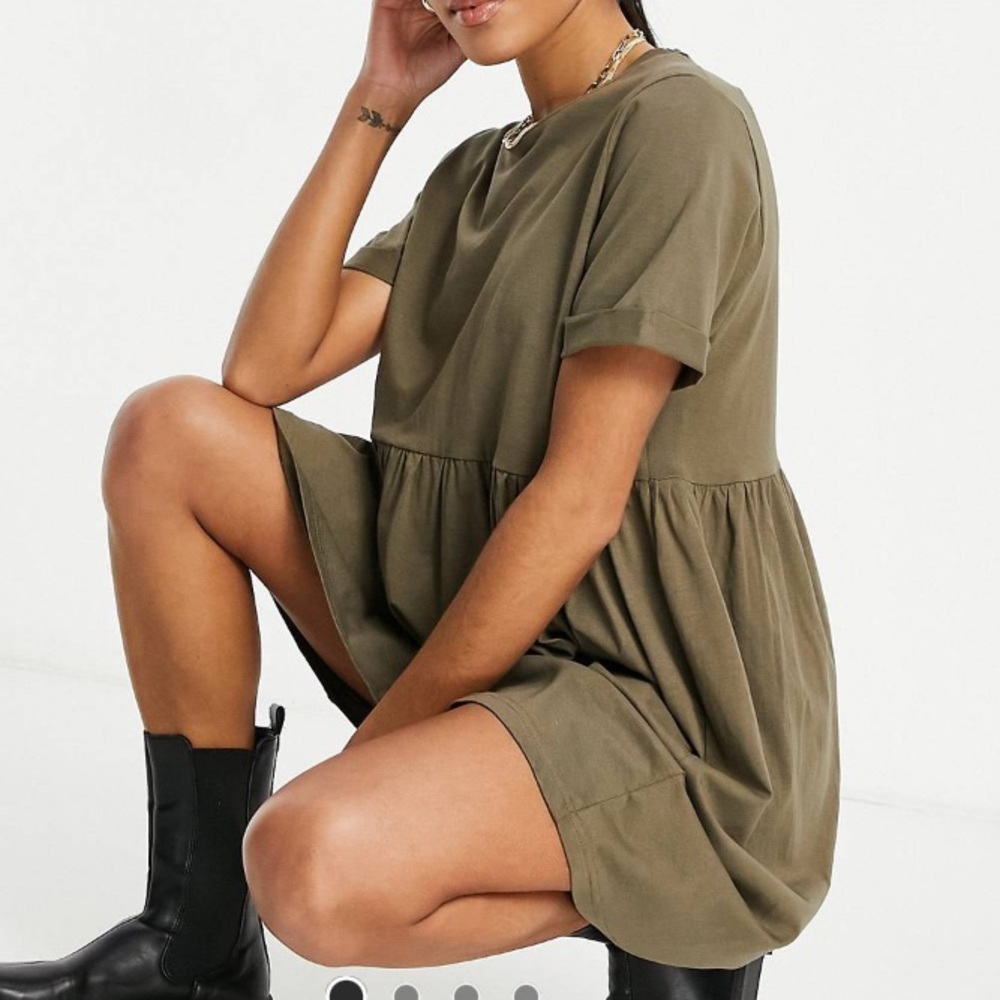Smock dress, khaki color, 100% cotton